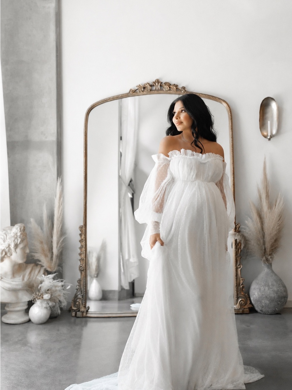 Augusta Couture White Grace Dress - Ruffled Neckline